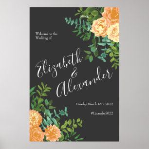 Dark Grey Peach Wedding Modern Floral Poster