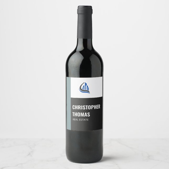  Dark grey personalised logo real estate, realtor  Wine Label (Front)