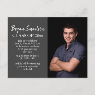 Dark Grey Personalised Photo Graduation Party Postcard