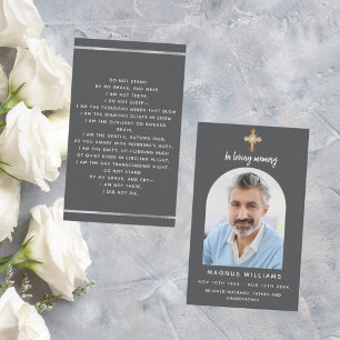 Dark grey photo cross arch funeral prayer card