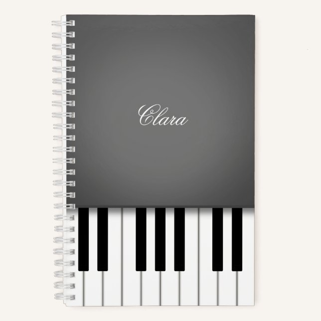 Dark Grey Piano Music Keyboard Personalised Notebook (Front)