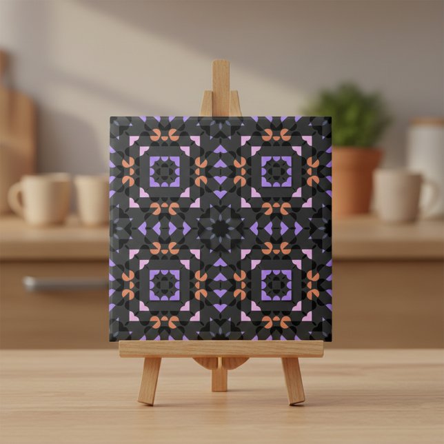 Dark Grey Pink Ethnic Folk Geometric Pattern Tile (Creator Uploaded)