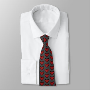 Dark grey pixelated heart pattern neck tie gift
