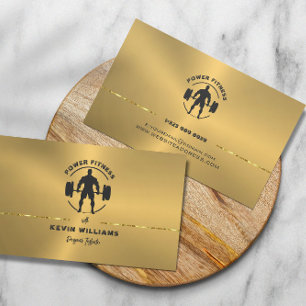 Dark grey power fitness gold background business card