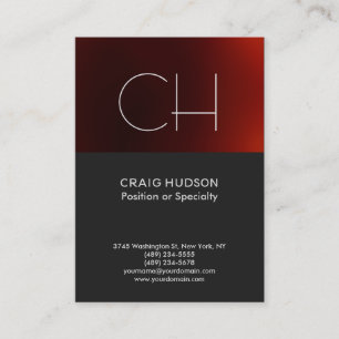 Dark Grey Red Monogram Professional Business Card