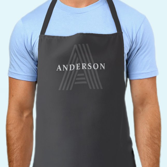 Dark Grey Retro Modern Monogrammed Name Apron (Creator Uploaded)