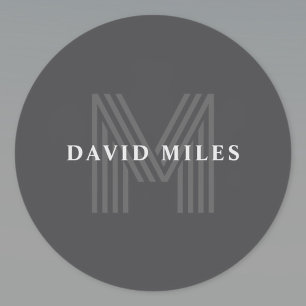 Dark Grey Retro Modern Monogrammed Name Classic Round Sticker