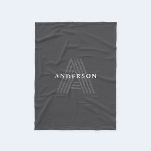 Dark Grey Retro Modern Monogrammed Name Fleece Blanket