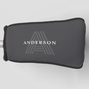 Dark Grey Retro Modern Monogrammed Name Golf Head Cover