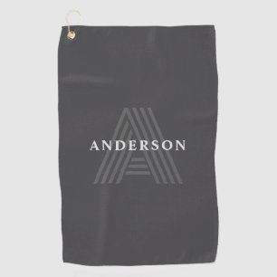 Dark Grey Retro Modern Monogrammed Name Golf Towel