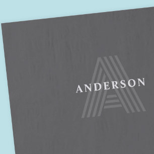 Dark Grey Retro Modern Monogrammed Name Tissue Paper