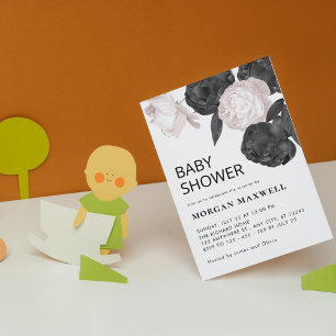Dark Grey Roses Baby Shower Invitation