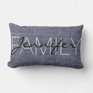 Dark Grey Rustic Burlap Monogram Lumbar Cushion
