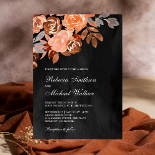 Dark Grey Rustic Earthy Terracotta Floral Wedding Invitation