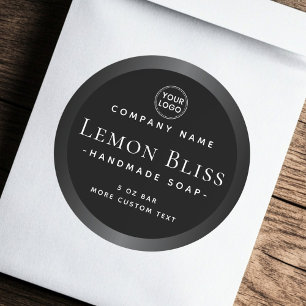 Dark grey satin border black round product label