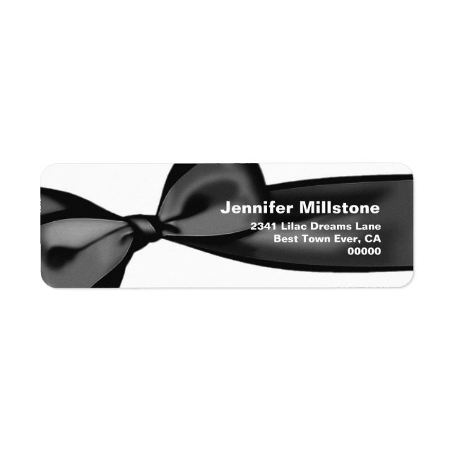 Dark Grey Satin Bow Wedding Return Address Label (Front)