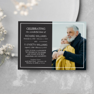 Dark Grey Simple Frame Photo Double Memorial Invitation