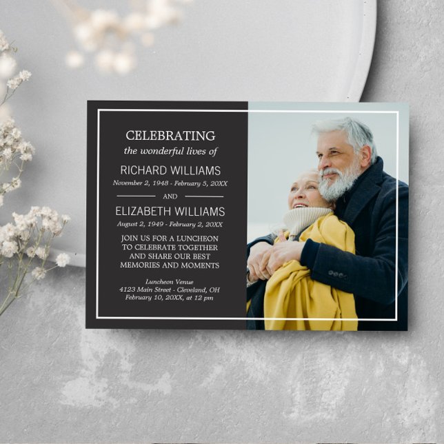 Dark Grey Simple Frame Photo Double Memorial Invitation (Creator Uploaded)