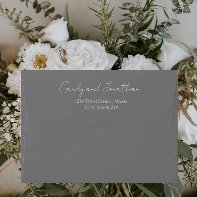Dark Grey Simple Style Modern Script Wedding Envelope (In Situ Flowers)