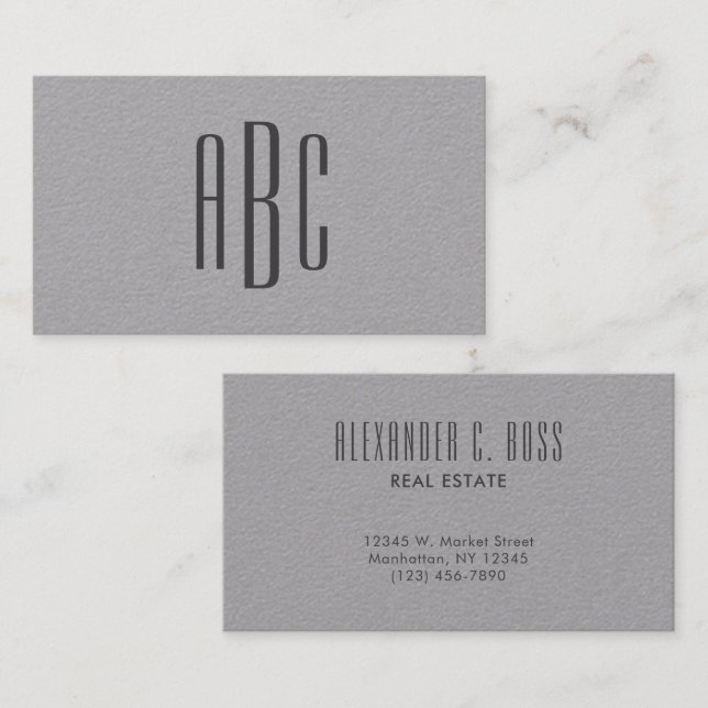 Dark Grey Simple Three Letter Monogram Business Card (Front/Back)