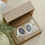 Dark Grey Solid Colour Stylised Monogram Cufflinks<br><div class="desc">A pair of sterling silver plated, round cufflinks for the fashionable man to match his outfit that feature a dark grey colour along with his name printed in white, upper case letters and superimposed with white, stylised initials. Personalise your cufflinks by editing and replacing name and initials as desired. A...</div>