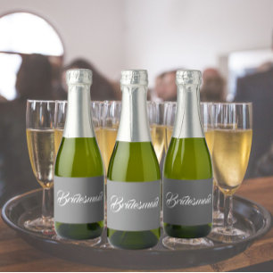 Dark Grey Stylised Script Wedding Bridesmaid Sparkling Wine Label