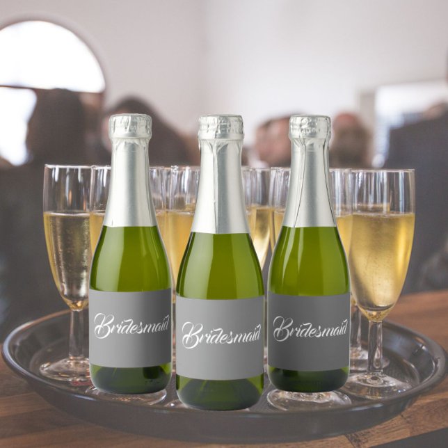 Dark Grey Stylised Script Wedding Bridesmaid Sparkling Wine Label (In Situ Wedding)