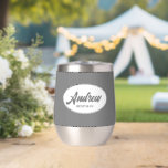 Dark Grey Stylised Wedding Best Man<br><div class="desc">Gift your wedding best man with this trendy and personalised, stainless steel wine tumbler with his name in stylised script inside a white, oval design. Background colour and script is a dark grey. Personalise your wine tumbler by editing and replacing name with desired name. Available in many, popular wedding colour...</div>