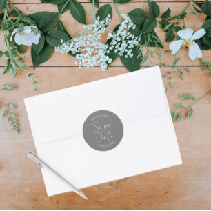 Dark Grey Stylised Wedding Save the Date Classic Round Sticker