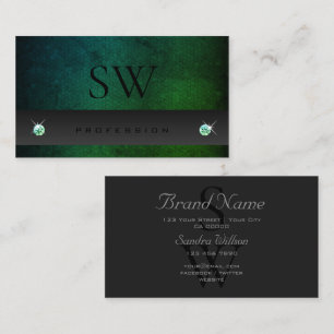 Dark Grey Teal Green Gradient Pattern and Monogram Business Card