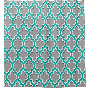 Dark Grey Teal White XL Moroccan #4DS Shower Curtain