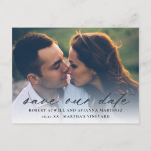 Dark Grey Text Photo Wedding Save the Date Announcement Postcard