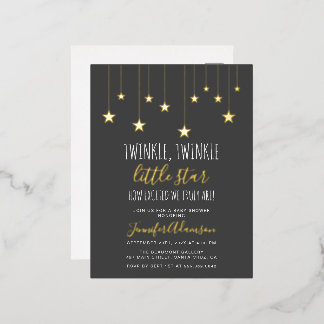 Dark Grey Twinkle Little Star Baby Shower Foil Invitation Postcard