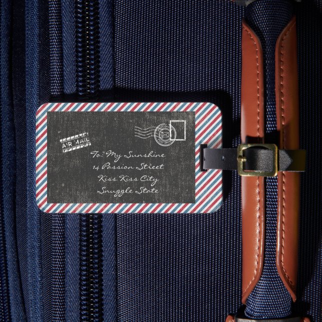 Dark Grey Vintage Air Mail Postcard Luggage Tag (Front Insitu 4)