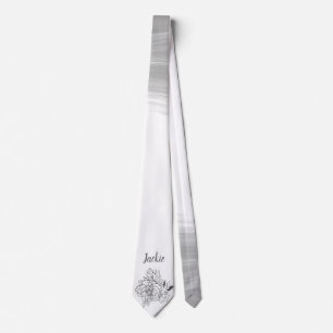 Dark Grey Vintage Flower With Your Name Tie