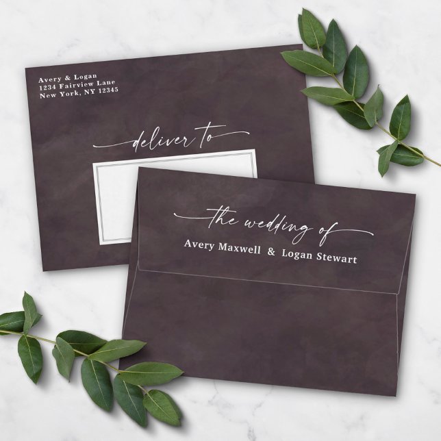 Dark Grey Watercolor A7 5x7 Wedding Invitation Envelope (Creator Uploaded)
