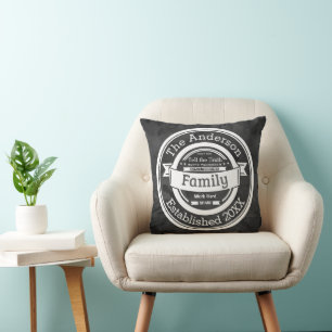 Dark Grey Watercolor Family Rules, Name Year Cushion