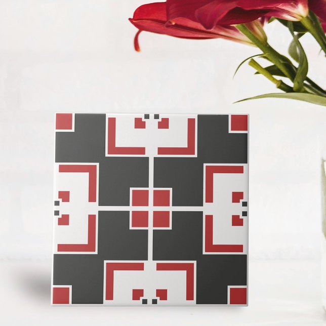Dark Grey White and Red Modern Geometric Mosaic Tile (Creator Uploaded)