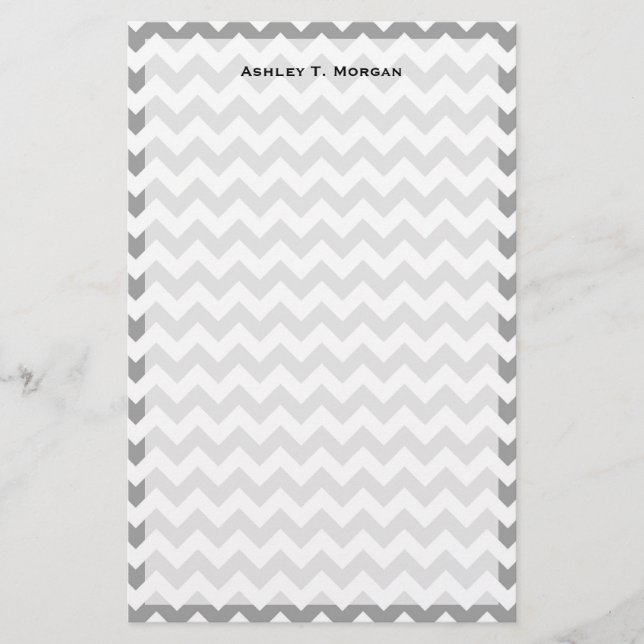 Dark Grey White Chevron Zig-Zag Pattern Stationery (Front)
