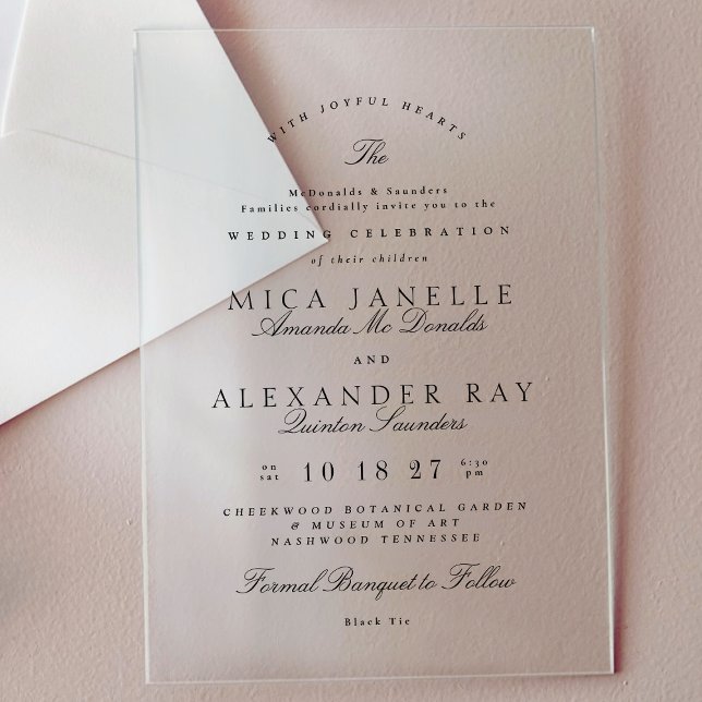 Dark Grey White Elegant Calligraphy Formal Wedding Acrylic Invitations (Creator Uploaded)