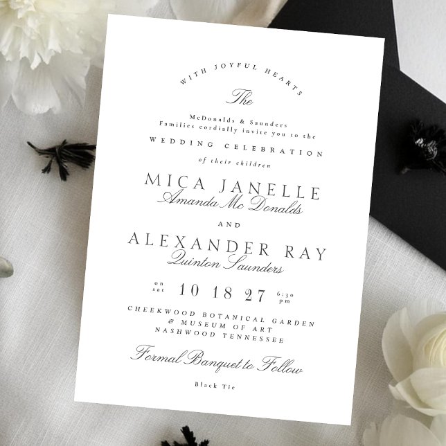Dark Grey White Elegant Calligraphy Formal Wedding Invitation (Creator Uploaded)