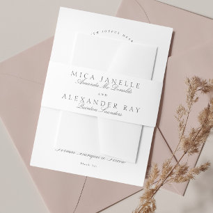Dark Grey White Elegant Calligraphy Formal Wedding Invitation Belly Band
