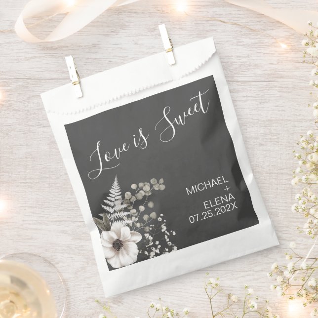 Dark Grey & White Floral Wedding  Favour Bags (Clipped)