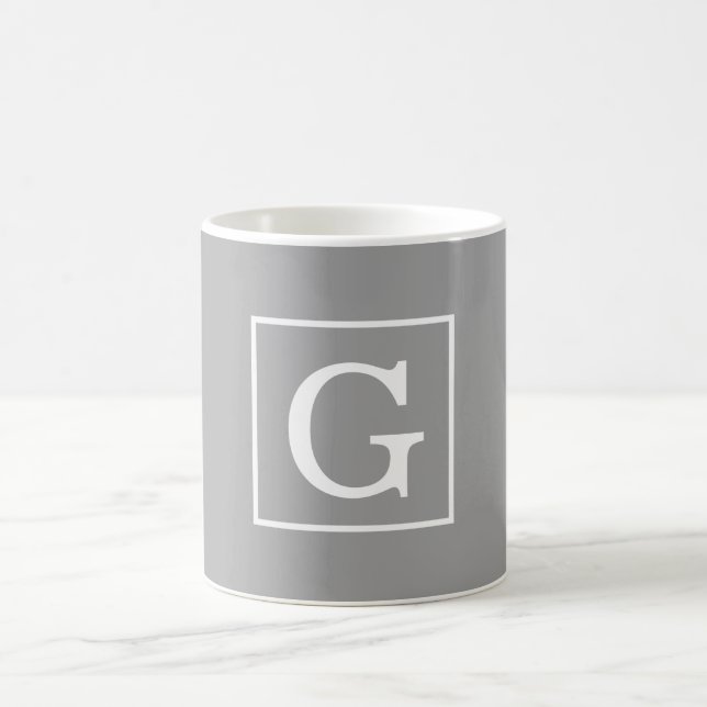 Dark Grey White Framed Initial Monogram Coffee Mug (Center)