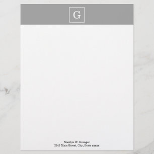 Dark Grey White Framed Initial Monogram Customized Letterhead
