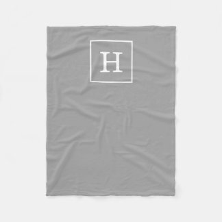 Dark Grey White Framed Initial Monogram Fleece Blanket