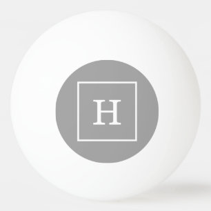 Dark Grey White Framed Initial Monogram Ping Pong Ball