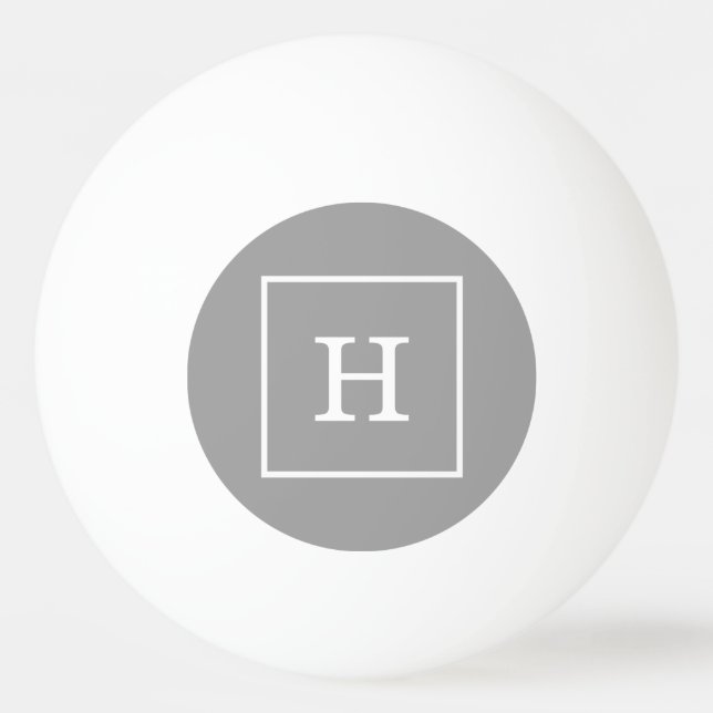 Dark Grey White Framed Initial Monogram Ping Pong Ball (Front)