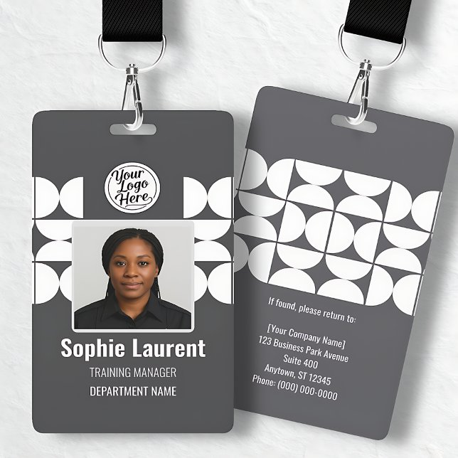 Dark Grey White Geometric Modern Company Security ID Badge (Dark Gray White Geometric Modern Company Security Badge)