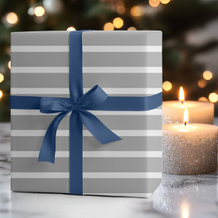 Dark Grey White Horizontal Striped Wrapping Paper